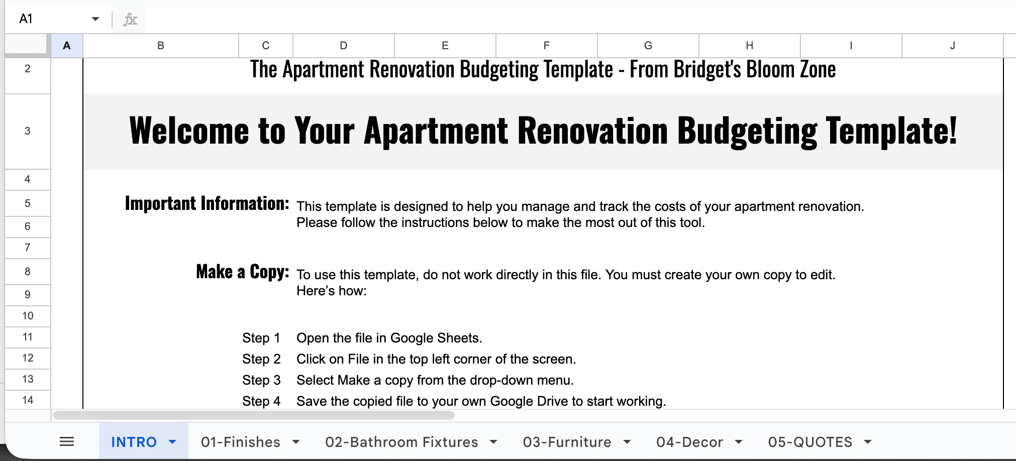 Renovation Budget Template for Studio & Small Home Renovations ... - Budget Apartment Renovation Budgeting Software