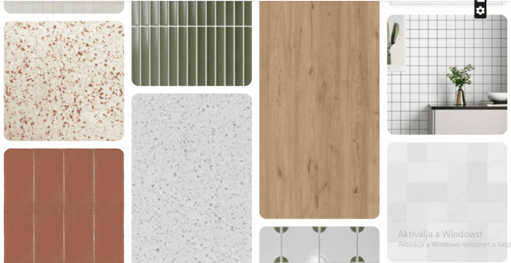 A Pinterest moodboard screenshot showcasing a collection of tile, terrazzo, wood, and grid pattern samples—ideal materials and color inspiration for creating a stylish, functional layout for small apartment design.